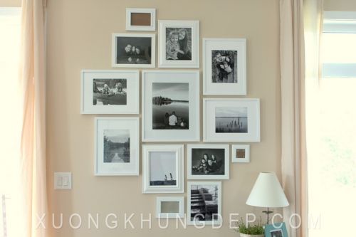 Khung ảnh treo tường trắng bo giấy