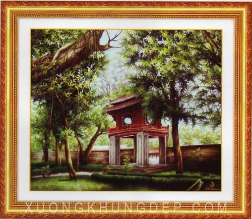Khung tranh thêu chữ thập vàng đồng đẹp