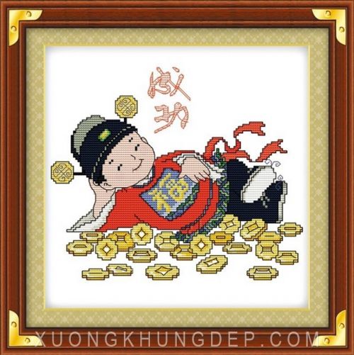 Khung tranh thêu chữ thập màu nâu đơn giản