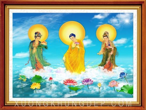 Khung tranh thêu chữ thập nâu bo trắng