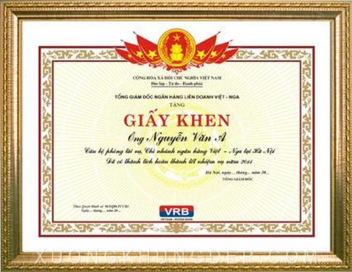 Khung giấy khen màu vàng trang trọng