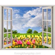 Tranh In Canvas Vườn Tulip Bên Cửa Sổ