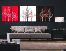Tranh In Cây Nền Đỏ Trắng Đen Bộ 3 Bức