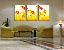 Tranh In Hoa Cúc Nền Vàng Bộ 3 Bức