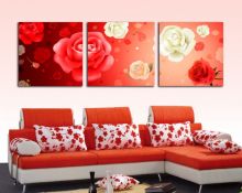 Tranh In Hoa Hồng Rơi Nền Đỏ Bộ 3 Bức