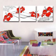Tranh In Hoa râm Bụt Màu Cam Bộ 3 Bức