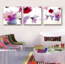 Tranh In Hoa Thược Dược Màu Tím Đỏ Bộ 3 Bức
