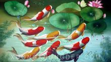 Tranh In Sơn Dầu Cá Vàng Ngoi Lên Mặt Hồ Sen