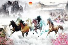 Tranh In Sơn Dầu Đàn Ngựa Và Núi Non Hữu Tình