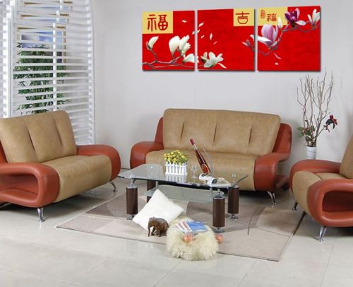 Tranh Hoa Đào Nền Đỏ Bộ 3 Bức