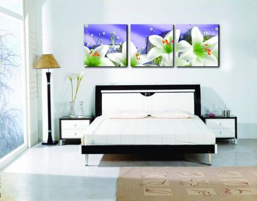 Tranh Hoa Ly Trắng Nền Tím Bộ 3 Bức