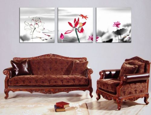 Tranh In Bức Vẽ Hoa Sen Bộ 3 Bức