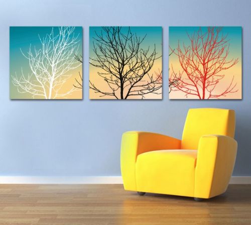Tranh In Cành Cây Trắng Đen Đỏ Bộ 3 Bức