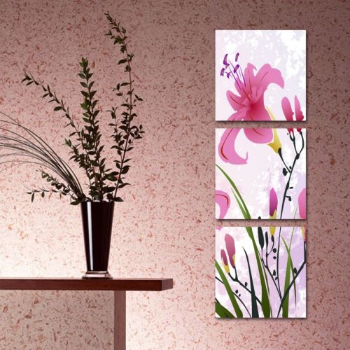 Tranh In cành Hoa Ly Hồng Nền Trắng Bộ 3 Bức