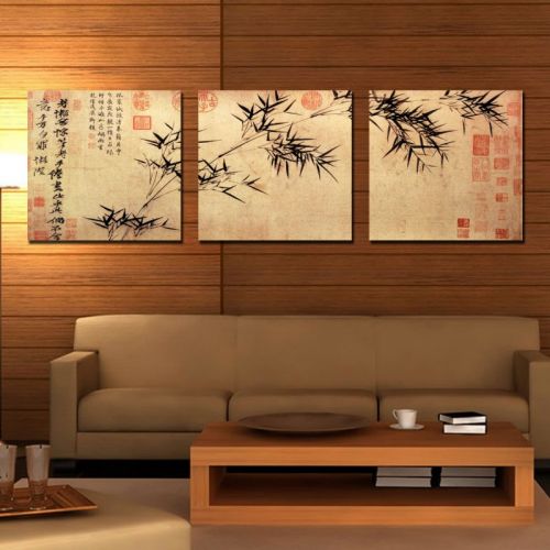 Tranh In Cành Trúc Dấu Đỏ Bộ 3 Bức