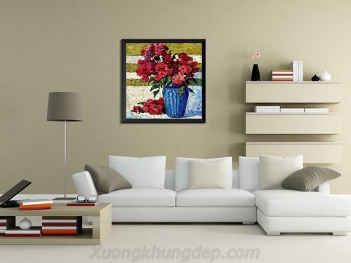 Tranh In Canvas Bình Cắm Hoa Màu Đỏ