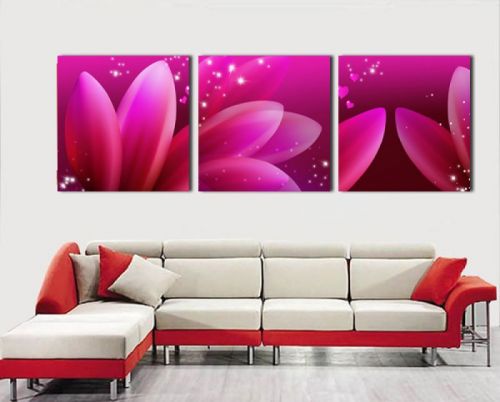Tranh In Canvas Cánh Hoa Màu Hồng Đẹp Lung Linh Bộ 3 Bức
