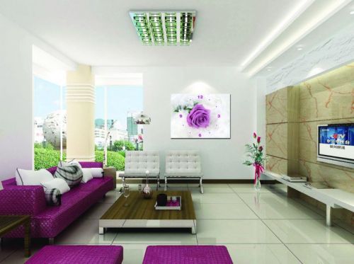 Tranh In Canvas Đồng Hồ Hoa Hồng Màu Tím