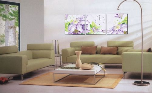 Tranh In Canvas Đồng Hồ Hoa Màu Tím Bộ 3 Bức