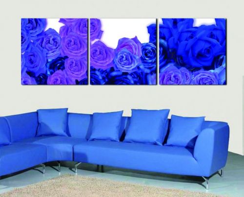 Tranh In Canvas Hoa Hồng Màu Xanh Bộ 3 Bức