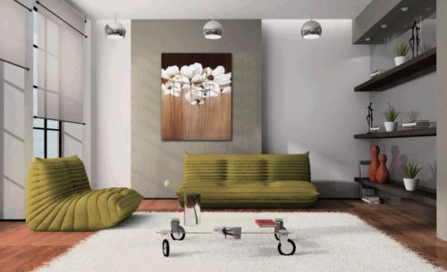 Tranh In Canvas Hoa Thược Dược Màu Trắng Nền Nâu