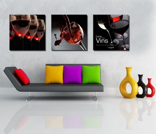 Tranh In Canvas Ly Rượu Đỏ Bộ 3 Bức