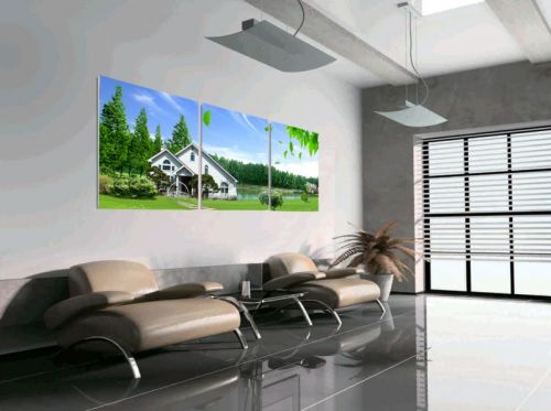 Tranh In Canvas Ngôi Nhà Bên Dòng Sông Bộ 3 Bức