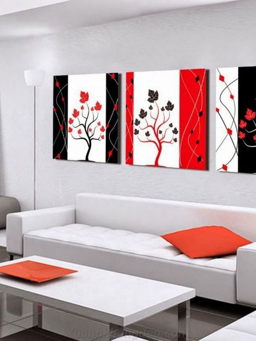 Tranh In cây Lá Đỏ Đen Bộ 3 Bức