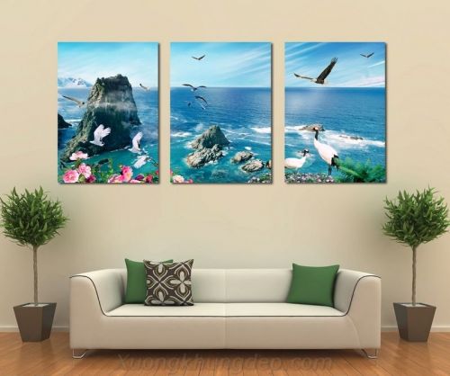 Tranh In Chim Hạc Chim Ưng Ở Biển Bộ 3 Bức