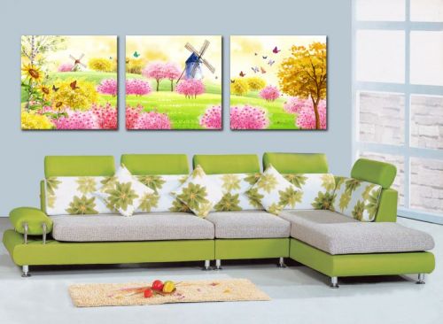Tranh In Cối Xay Gió Trong Vườn Hoa Màu Hồng Bộ 4 Bức