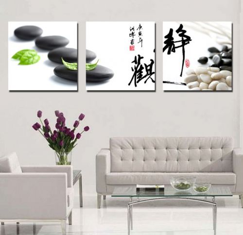 Tranh In Đá Cuội Trắng Đen Bộ 3 Bức