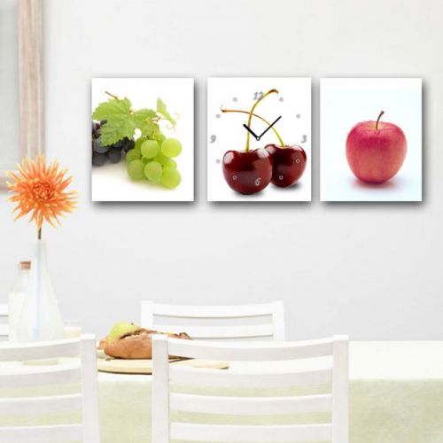Tranh In Đồng Hồ Nho Táo Cherry Bộ 3 Bức