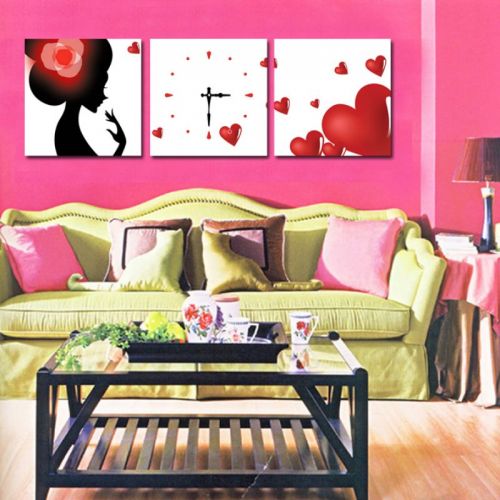 Tranh In Đồng Hồ Trái Tim Và Cô Gái Bộ 3 Bức