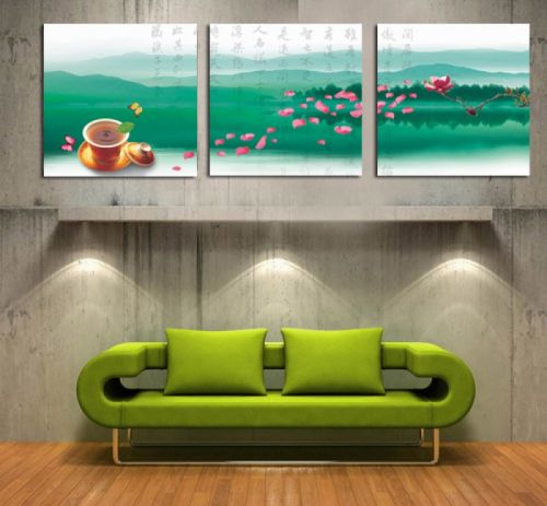Tranh In Dòng Sông Và Tách Trà Bộ 3 Bức