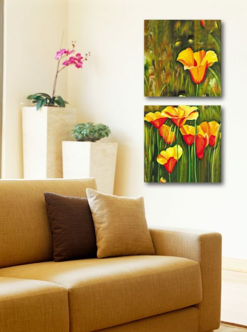Tranh In Hoa Cỏ Mùa Xuân Bộ 2 Bức