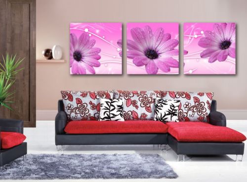 Tranh In Hoa Cúc Đọng Sương Bộ 3 Bức