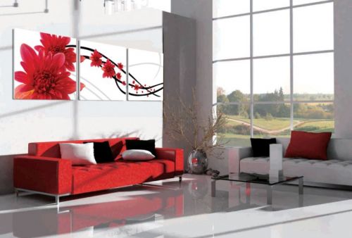 Tranh In Hoa Cúc Màu Đỏ Bộ 3 Bức