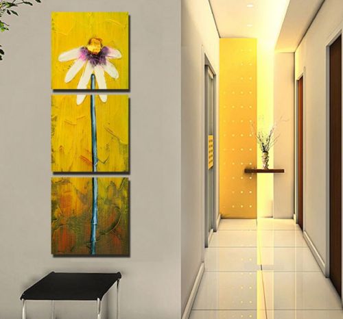 Tranh In Hoa Cúc Trắng Nền Vàng Bộ 3 Bức