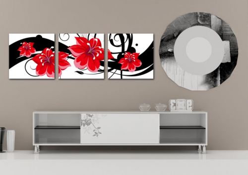 Tranh In Hoa Đỏ Cây Đen Bộ 3 Bức 
