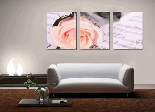 Tranh In Hoa Hồng Trên Bản Nhạc Bộ 3 Bức