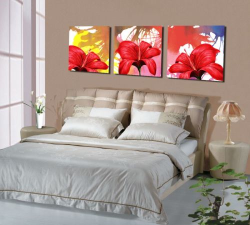 Tranh In Hoa Râm Bụt Đỏ Nền Nhiều Màu Sắc Bộ 3 Bức