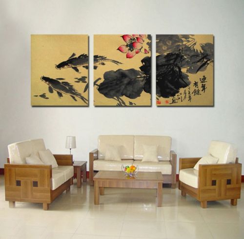 Tranh In Hoa Sen Cá Lóc Bộ 3 Bức