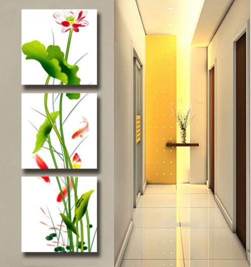 Tranh In Hoa Sen Cá Vàng Bộ 3 Bức