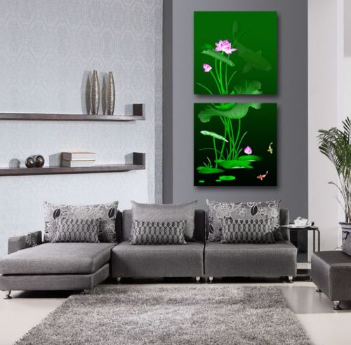 Tranh In Hoa Sen Ngọc Bích Bộ 2 Bức