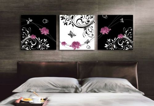 Tranh In Hoa Văn Nền Trắng Đen Bộ 3 Bức