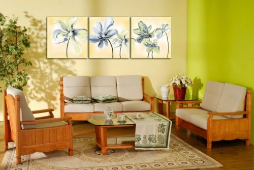 Tranh In Những Bông Hoa Màu Xanh Bộ 3 Bức