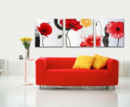 Tranh In Những Cành Hoa Màu Đỏ Bộ 3 Bức