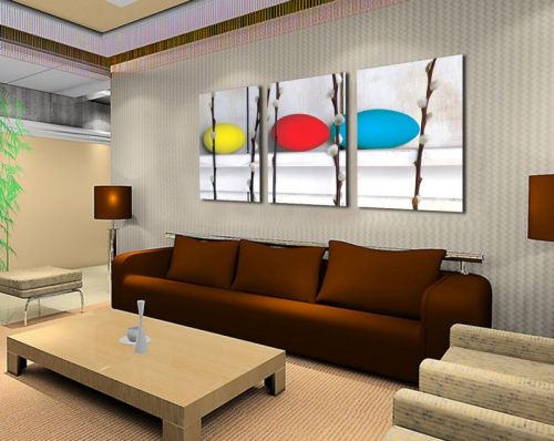 Tranh In Quả Trứng Vàng Đỏ Xanh Bộ 3 Bức