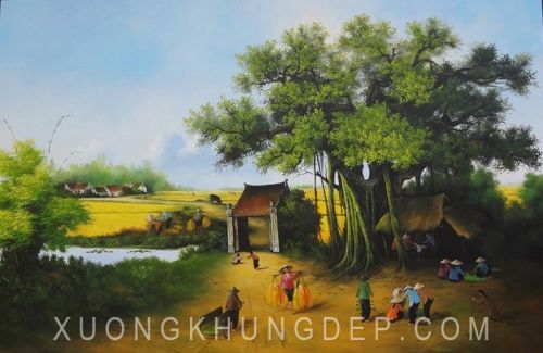 Tranh In Sơn Dầu Cảnh Sinh Hoạt Nông Thôn