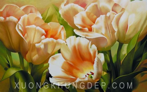 Tranh In Sơn Dầu Hoa Tulip Vàng Lung Linh Khung Tranh Đẹp Giá Rẻ